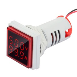 LED Indicator Light Digital Display Voltage Tester Current Detector 22mm Dual Display Panel Voltmeter Ammeter AC 0-100A 60-500V Flush Panel (Red)