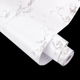 Yifasy White Marble Pattern Shelf and Drawer Liner Peel-Stick Kitchen Storage Sideboard Lining Paper 17.7x118 Inch Renew Buffet Table