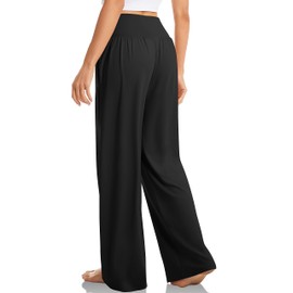 TARSE Womens Wide Leg Pants Plus Size High Waist Yoga Sweatpants Casual Loose Lounge Palazzo Pants Pockets(Black,XL)