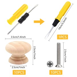 Leonshco Pack of 10 Furniture Knobs, Wooden Drawer Handles, Cabinet Knobs with Screwdriver, Round Wooden Knobs Handles, Knob for Cabinet, Wooden Knobs for Furniture, 33 x 25 mm, Easy to Assemble/Grip