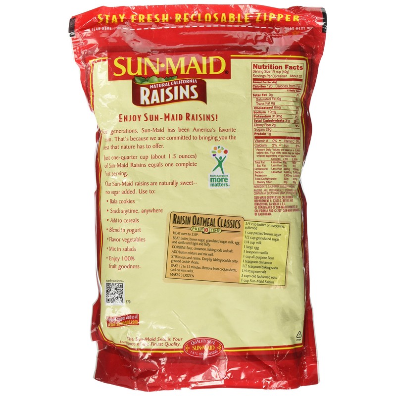 Sun Maid Natural California Raisins 30-Ounce (1.875 LBS.) 850.5 g