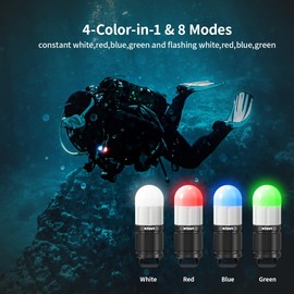 XTAR SD1 Scuba Dive Strobe Beacon,4-Color-in-1 (White,Red,Blue,Green) 8 Modes Diving Signal Light Night Dive Flashing Marker Light,for 100M Underwater Diving (SD1 Set)