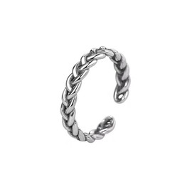 S925 Sterling Silver Adjustable Wide Open Band Ring – Unisex Creative Minimalist Ring, Trendy Finger Ring for Men & Women, Adjustable Size 4-8 (Twisted Rope)