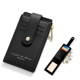 PSEEHEE Slim Minimalist Wallet, Small Front Pocket Wallets Credit Card Holder Case, with Change Coin Purse Women Girls (Black)