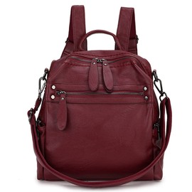 MayBlosom Women's Small Elegant Faux Leather City Backpack Travel Bag Vegan School Bag, burgundy, Modern and elegant