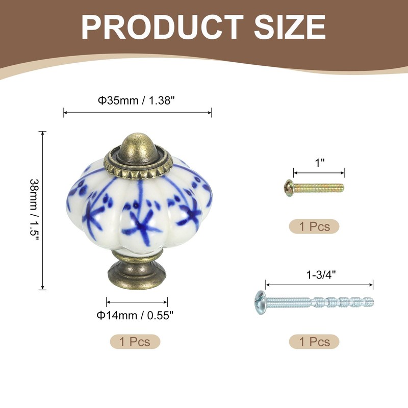 sourcing map Ceramic Knobs, 35mm/1.38" Pumpkin Cabinet Knob Drawer Pull