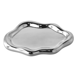 Nivofu Jewellery Tray Ceramic Jewellery Plate Ring Bowl Watch Key Tray Irregular Jewellery Tray Women for Ring Watches Keys Earrings Necklaces Birthday Mother's Day (Cloud, Silver)