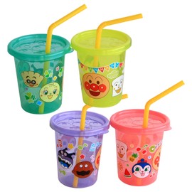 LEC Polypropylene Anpanman Straw Cup with Lid S (180ml) 4-Piece Set
