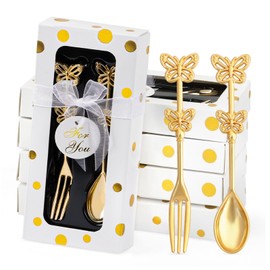 30 Pcs Wedding Forks and Spoon Set, Butterfly Coffee Teaspoon with Gift Box, Wedding Baby Shower Return Gift Tea Party Decoration Souvenir or Bridal Shower Favors for Guests