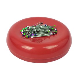 Hilltian Magnetic Pin Cushion with 100 Plastic Head Pins, Magnetic Pins Holder for Sewing Quilting (Red)