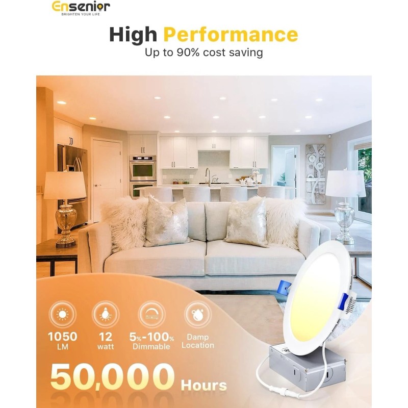 Ensenior 1-Pack LED 6 Inch Recessed Light Dimmable 5000K Daylight