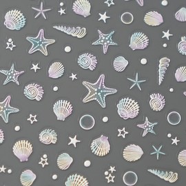 3D Aurora Nagelsticker Sommer Nagelaufkleber,Meerestiere Nail Sticker,Fantasie Dekoration Geprägt Art Nagelsticker,Niedlich Muscheln Seesterne Summer Sticker Charms Nägel,für Girl Handbuch Diy