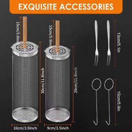 Stainless Steel Grill Basket, 2 Pieces, Rolling Grill Basket, Cylindrical with Removable Wooden Handle, BBQ Grill Accessories for Outdoor Barbecue, Camping, Vegetables, Fish, Meat, Seafood, Grill Net