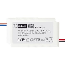 illuburg illuburg LED Trafo 12V 30W Flackerfrei fr LED Strip G4 GU5,3 Einbau LED Netzteil Treiber Transformator Driver