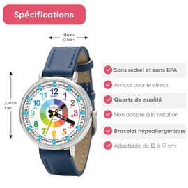 Kiddus Learning Watch for Children Boys and Girls Analogue Watch with Time Learning Exercises Time Teacher Italiano Pelle PU Blue, Italiano Pelle Pu Blu, italian