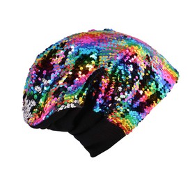 Eilova Orityle Women Glitter Slouchy Beanie Hat Reversible Sequins Trubans Baggy Skull Cap Hats