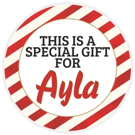 This is a Gift for Ayla - 100 Pack Circle Stickers 3 Inch - Candy Cane Merry Christmas Gift Tag Present Tree Holiday Custom Name Santa Claus