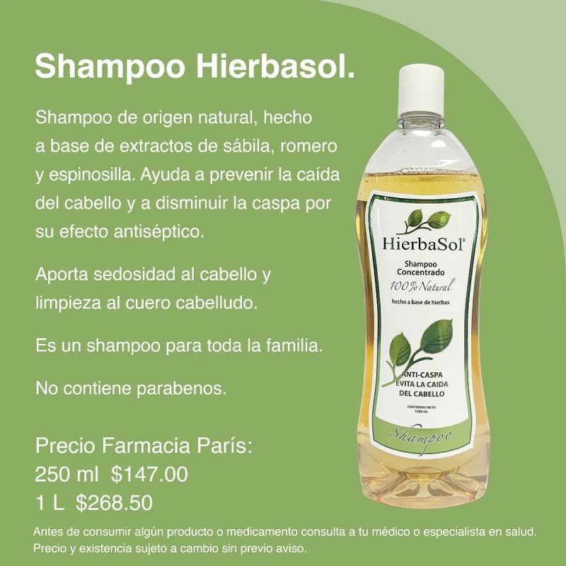 Shampoo Hierbasol De Origen Natural 1 Litreo