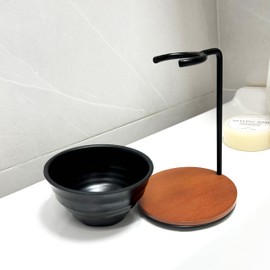 JEQUIL&CORENVEO Shaving Brush Stand with Bowl, 2 Pcs Wooden Brush Holder Set for Shaving Brush and Shaving Bowl