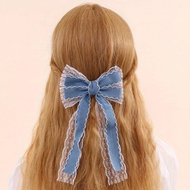 Blue Denim Hair Bow Clips Girls Denim Bowknot Pin Girls Blue Jeans Hair Bow Clips BW27 (Set-A)