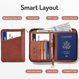 Forvencer Passport Holder Cover with Safe Zipper Closure, Premium Passport Wallet for Travel, Sleek RFID Blocking Card Case, Waterproof Travel Accessories for Men, Grey