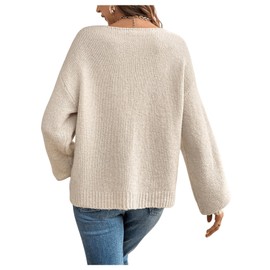 GORGLITTER Women's Tie Front Cardigan Bow Knot Long Sleeve Crewneck Jumper Sweaters Loose Fit Winter Top, Apricot, S