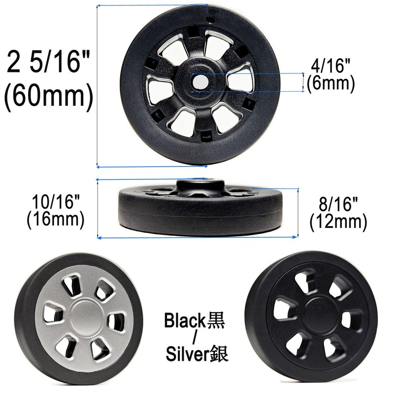 Suitcase Wheels Replacement 360 Spinner Luggage Wheel Kits - 60mm