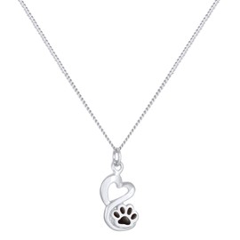 Women's Necklace with Paw Pendant in Enamel (15 mm), Silver Chain Made of 925 Sterling Silver, Chain with Dog Cat Paw for Women and Girls, Length 45 cm, Sterling Silver