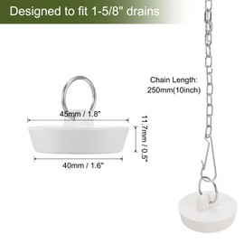 sourcing map 4Pcs Tub Stoppers, Rubber Bathtub Stoppers 41-45mm Kitchen Sink Drain Stopper, Bathroom Drain Plug with Pull Ring and Stainless Steel Chain, White