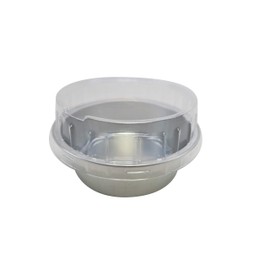 KitchenDance Disposable Colored Aluminum Foil Baking Pan with Lid - 5 Ounces Heavy Duty Baking Cups for Desserts, Creme Brulee, Flan, and Mini Cakes - Pack of 100, A41 (Silver, Stackable Lid)