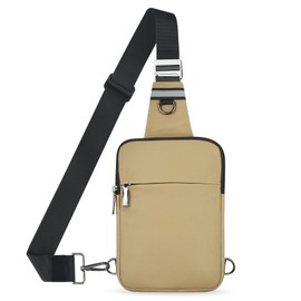 Keanoo Small Sling Bag for Women Men, Crossbody Bags Chest Bag RFID Cell Phone Purse Travel Running Walking(Khaki Large)