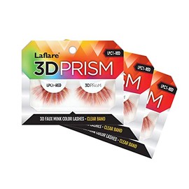 Laflare 3D PRISM COLOR LASH, Silk, Clear band, Fluffy Volume, Faux Mink Colored EyeLashes - 3 PACKS BUNDLE SPECIAL (LPC1X3, RED)