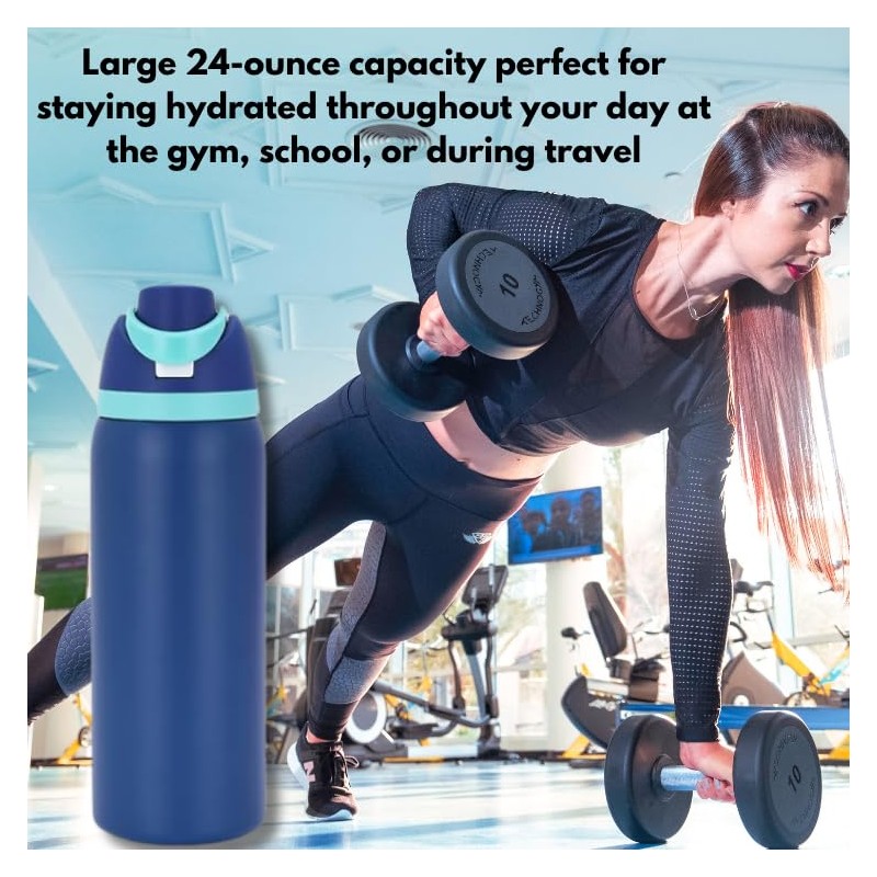 Stainless Steel Water Bottle with Straw, 24 oz, Thermal Insulated,