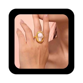 Enautoabs Vintage Imitation Baroque Pearl Ring Gold Pearl Statement Ring Adjustable Open Rings Irregular Pearls Finger Rings Jewelry for Women