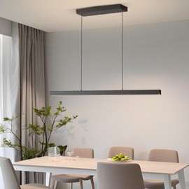 Zihoi Modern Ceiling Pendant Light,47in LED Black Linear Ceiling Chandelier Light Dining Room,Living Room,Warm & Cool, Neutral Light,Aluminum Island Lighting Hanging Pendant Light for Kitchen