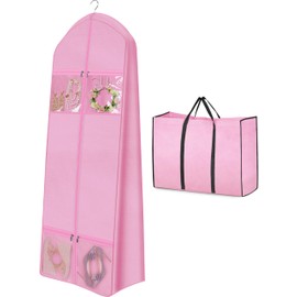 MISSLO 70" Wedding Dress Garment Bag with Bride Tote Bag 8'' Gusseted Wedding Dress Bags for Gowns Long 4 Pockets Dress Cover for Women, Pink