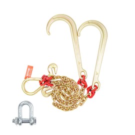 VEVOR G80 V Bridle Chain, 5/16" x 2' Towing Chain Bridle with 15" J Hooks and Grab Hooks, Heavy Duty Transport Tow Chain Bridle with 10800 lbs Safe Working Load for Flatbed Truck Wrecker Recovery