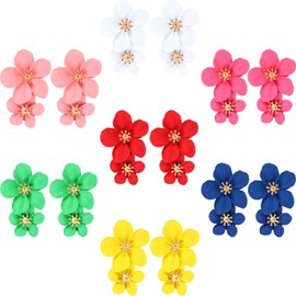 7 Pairs Boho Flower Stud Earrings for Women, Flower Shaped Daisy Earrings with Gold Bud(Elegant Style)