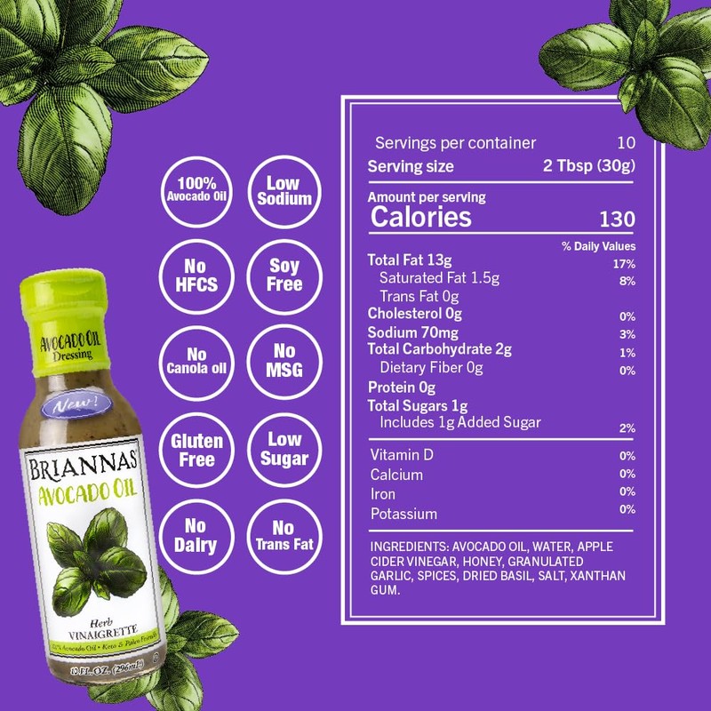 BRIANNAS - Avocado Oil Herb Vinaigrette Dressing - Nutrient Rich,
