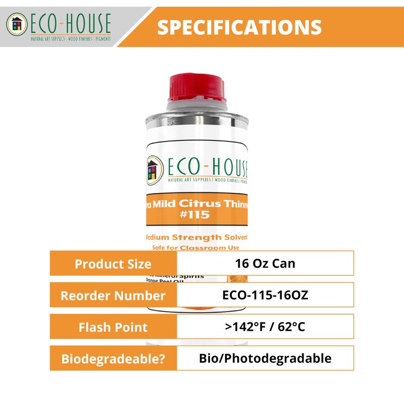 ECO-HOUSE 115 Xtra Mild Paint Thinner – Citrus Scent, Low