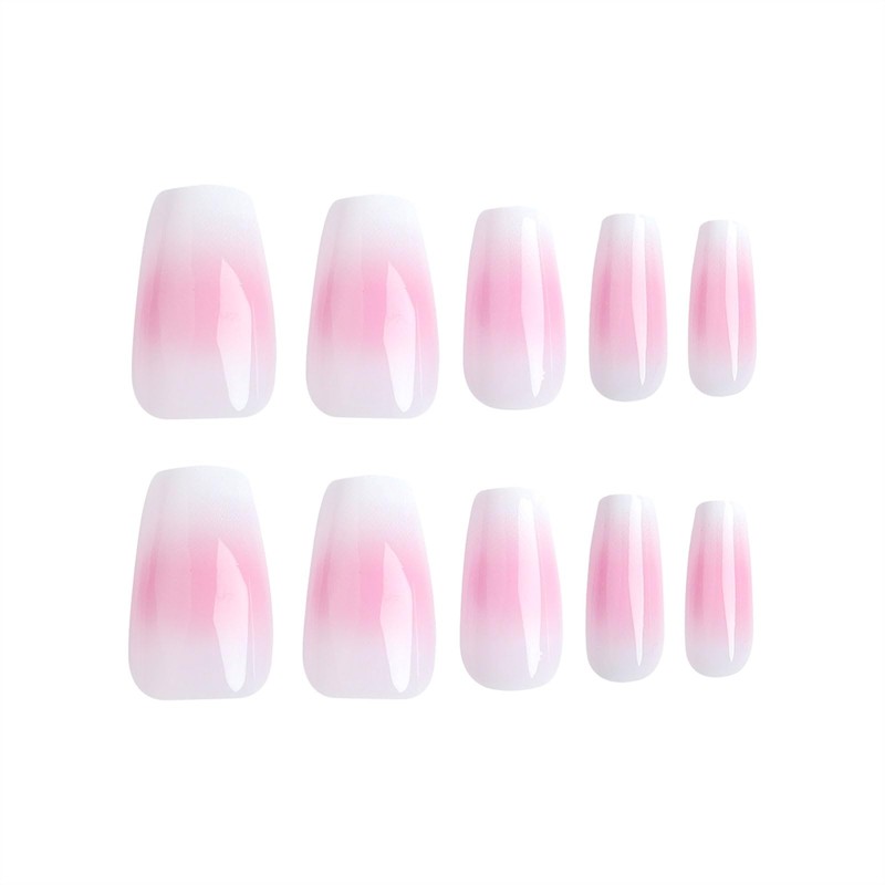 Aosedolr 24Pcs Pink and White Gradient Press On Nails-On Acrylic