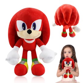 S-onic Tails Cuddly Toy, 30 cm Plush Figure, Children's Plush Dolls, Cartoon Anime Toy, Knuckles Plush Toy, Stuffed Plush for Girls Boys Birthdays, Red