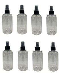Natural Farms 8 oz Plastic Clear Boston BPA FREE Bottles - 8 Pack Empty Refillable Containers - Essential Oils Cleaning Products - Aromatherapy - Black Fine Mist Sprayers - Made in the USA