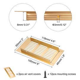 sourcing map Rectangle Ventilation Grille, Aluminum Alloy Mesh Air Vent Cover Louvered Ventilation Cover with Mounting Screws for Cabinet Wardrobe Shoe Closet (150x60mm/6"x2", Gold Tone)