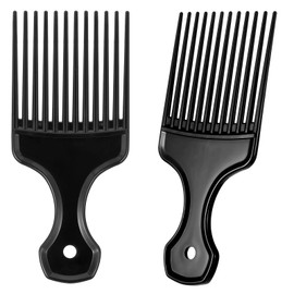 2 Piece Hair Pick Comb Plastic Afro Pick Detangling Lifting Comb Wide Tooth Lift Hair Picks for Women Men(Black)