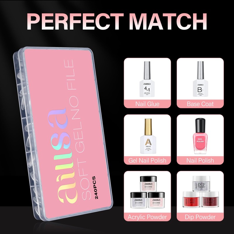 AILLSA Short Almond Nail Tips - Thickened Pre-shaped False Nail