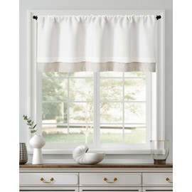jinchan Valance Curtain 50"W x 18"L Heathered White Farmhouse Rustic Rod Pocket Light Reducing Kitchen Living Room Bedroom Small Windows Valance 1 Panel