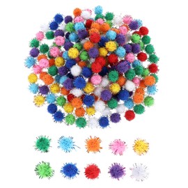 Tyqour 200pcs 0.6 Inch Pom Pom Balls Glitter Fuzzy Pompom Puff Balls Multicolor Bulk Pom Poms Balls Small Pompoms for Crafts DIY Art Creative Crafts Decorations