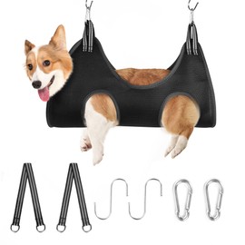 Autrucker Pet Grooming Hammock, Cat Grooming Hammock, Dog Grooming Hammock Kit, Pet Nail Trimming Harness, Pet Bathing Shower Supplies, Dog Grooming Sling (S, Black)