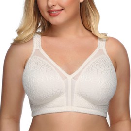 DotVol Women's Full Coverage Minimizer Bra Non-Padded Floral Lace Wirefree Soft Cup Plus Size(42C,White)